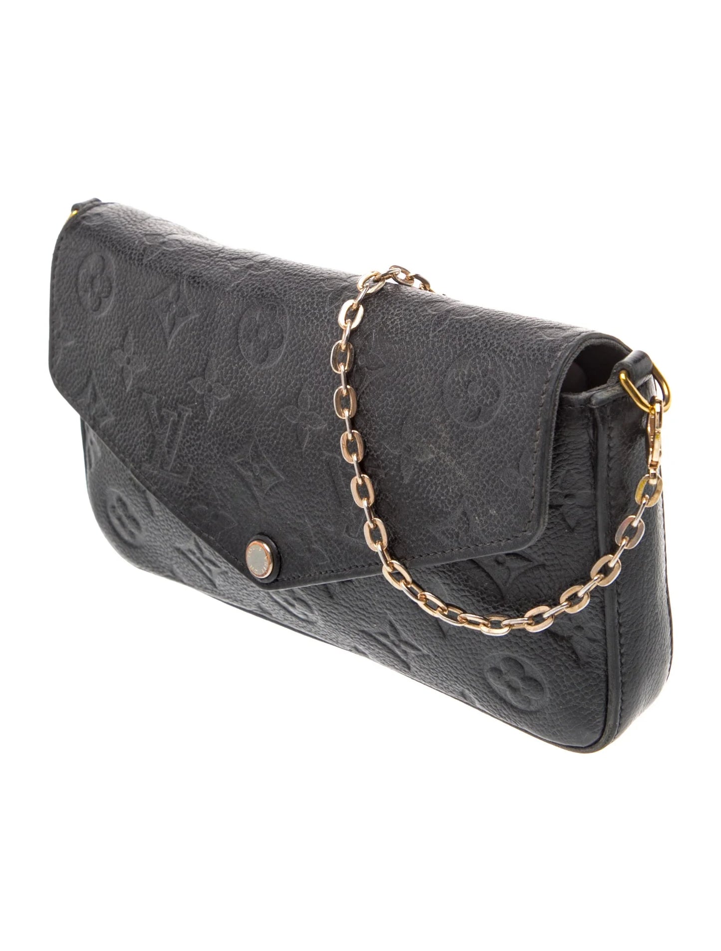 $1770 2019 Louis Vuitton Empreinte Pochette Felicie Chain Wallet Black