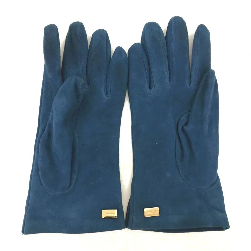 Salvatore Ferragamo Ribbon Leather Gloves Blue