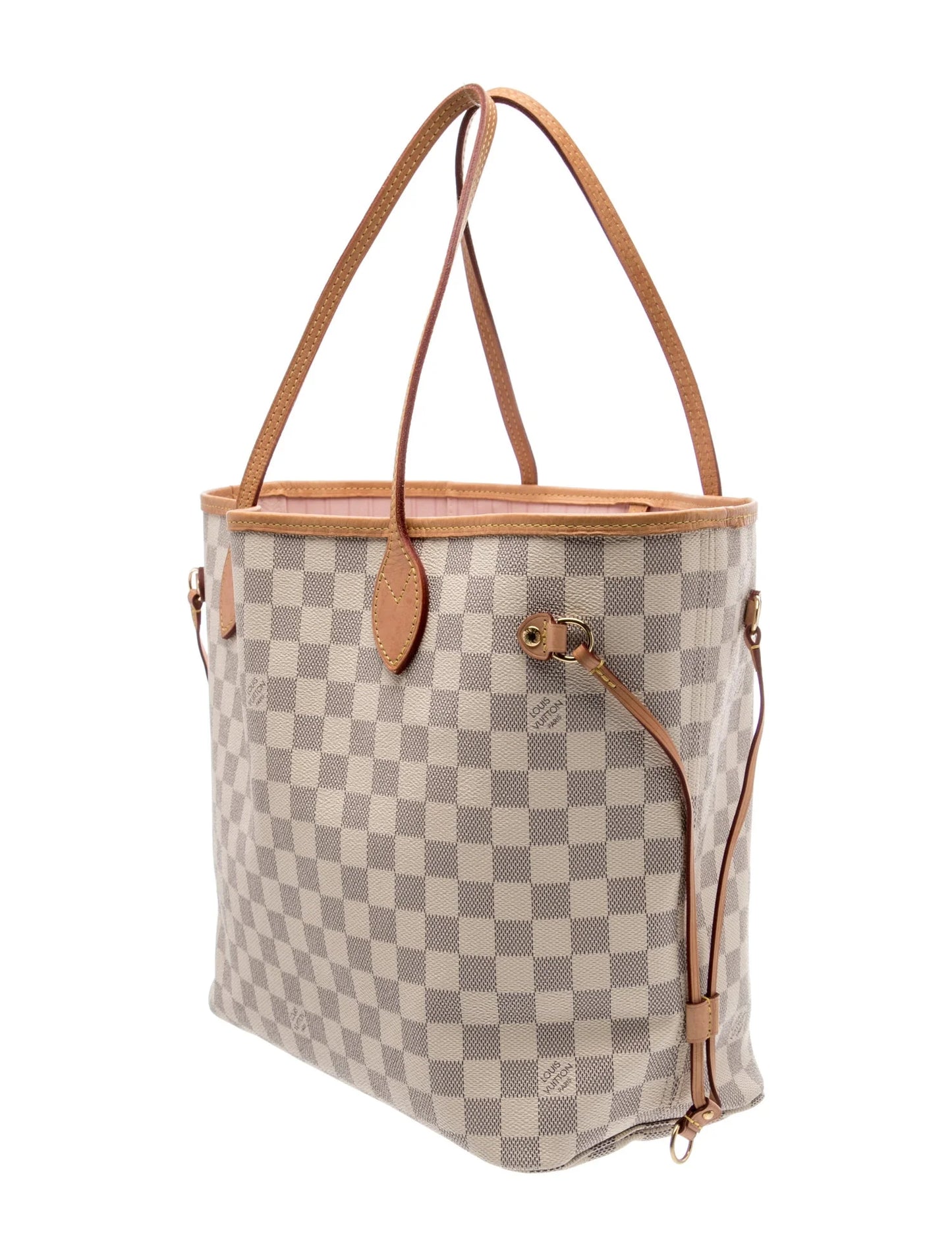 $2240 Louis Vuitton Damier Azur Neo Neverfull MM Rose Ballerine with Pouch