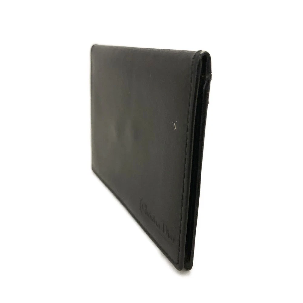 $450 CHRISTIAN DIOR Grained Calfskin Logo Card Case Black