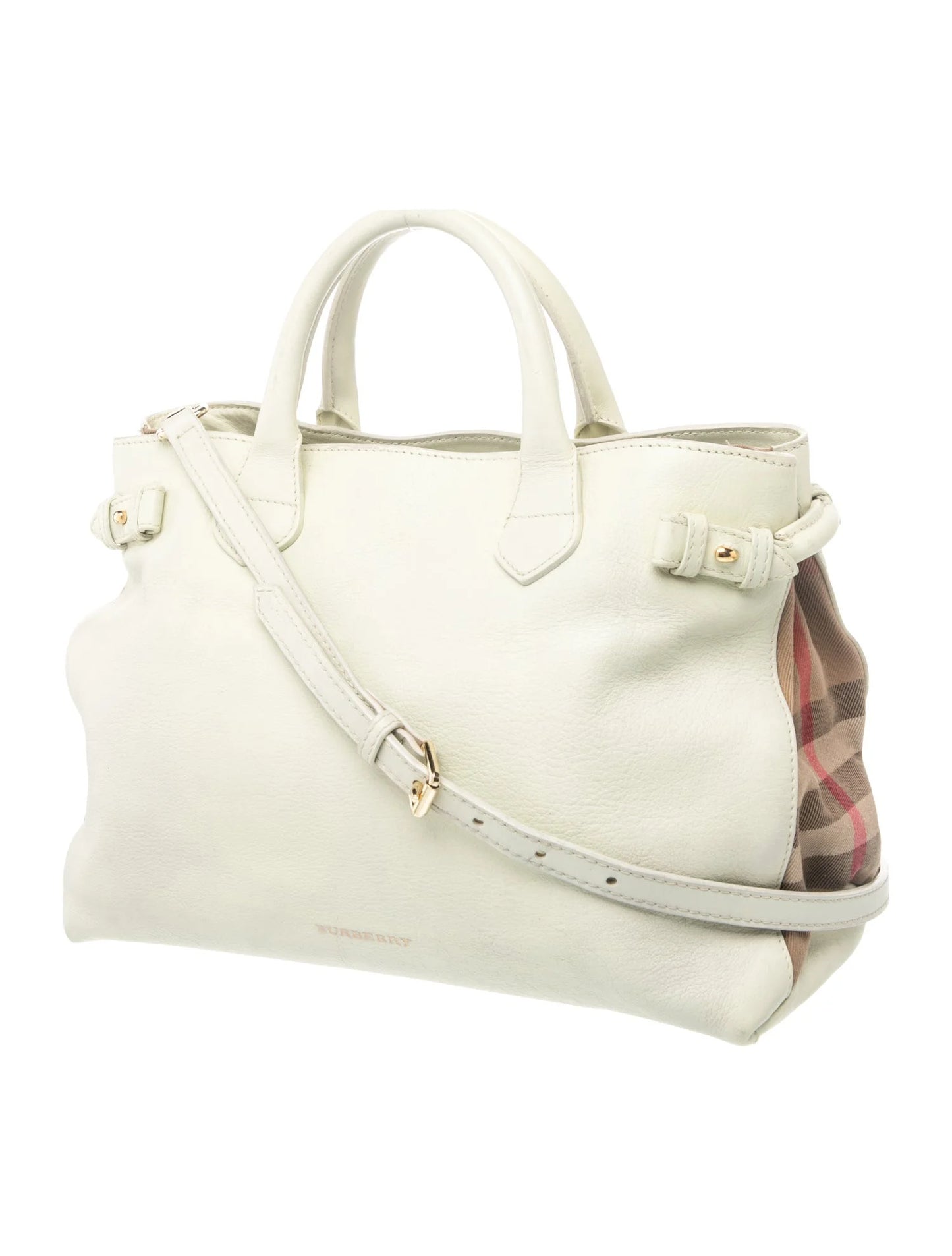 $1795 Burberry Derby Calfskin House Check Medium Banner Tote