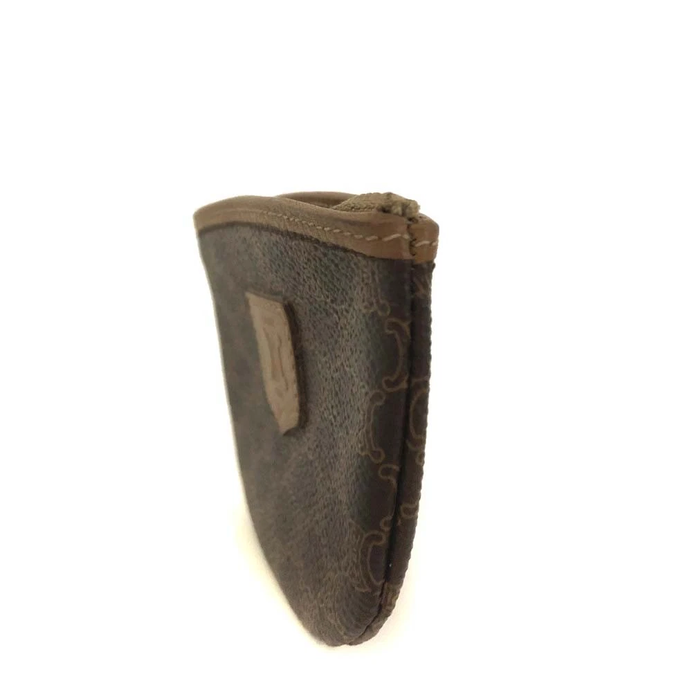 $660 CELINE Macadam Canvas Zip Coin Purse Wallet Brown