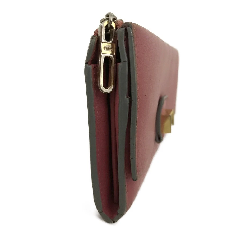 Chloe Ribbon Leather Zippy Long Wallet Purse Pink