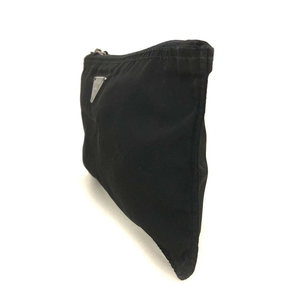$650 PRADA Logo Plate Nylon Cosmetic Pouch Bag Black