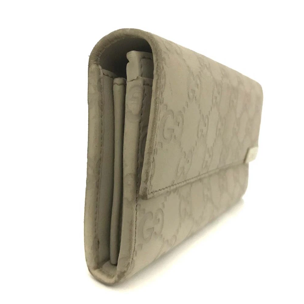 $820 GUCCI GG Logo Leather Long Wallet Ivory Cream