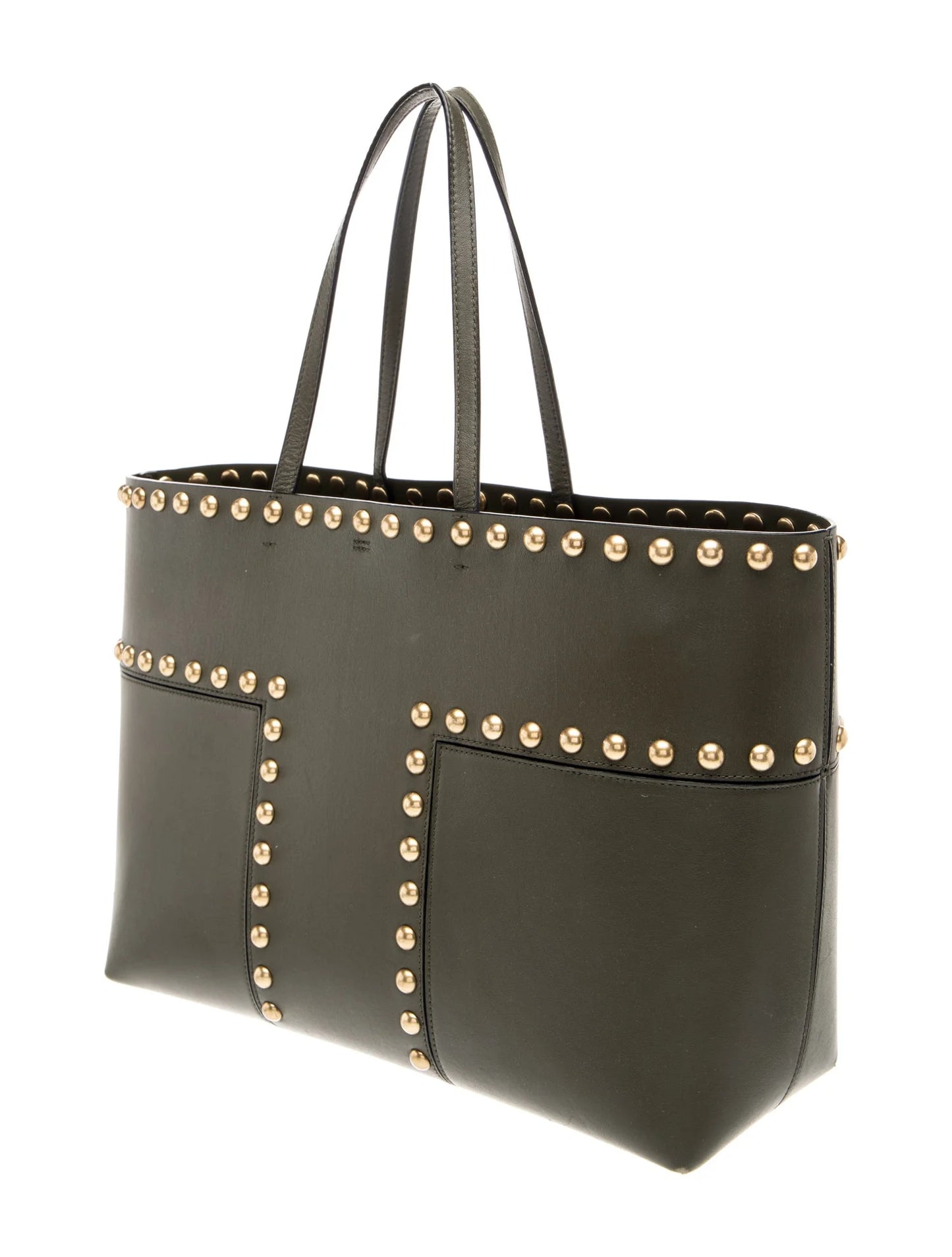 $448 Tory Burch T Studded Tote Olive Green