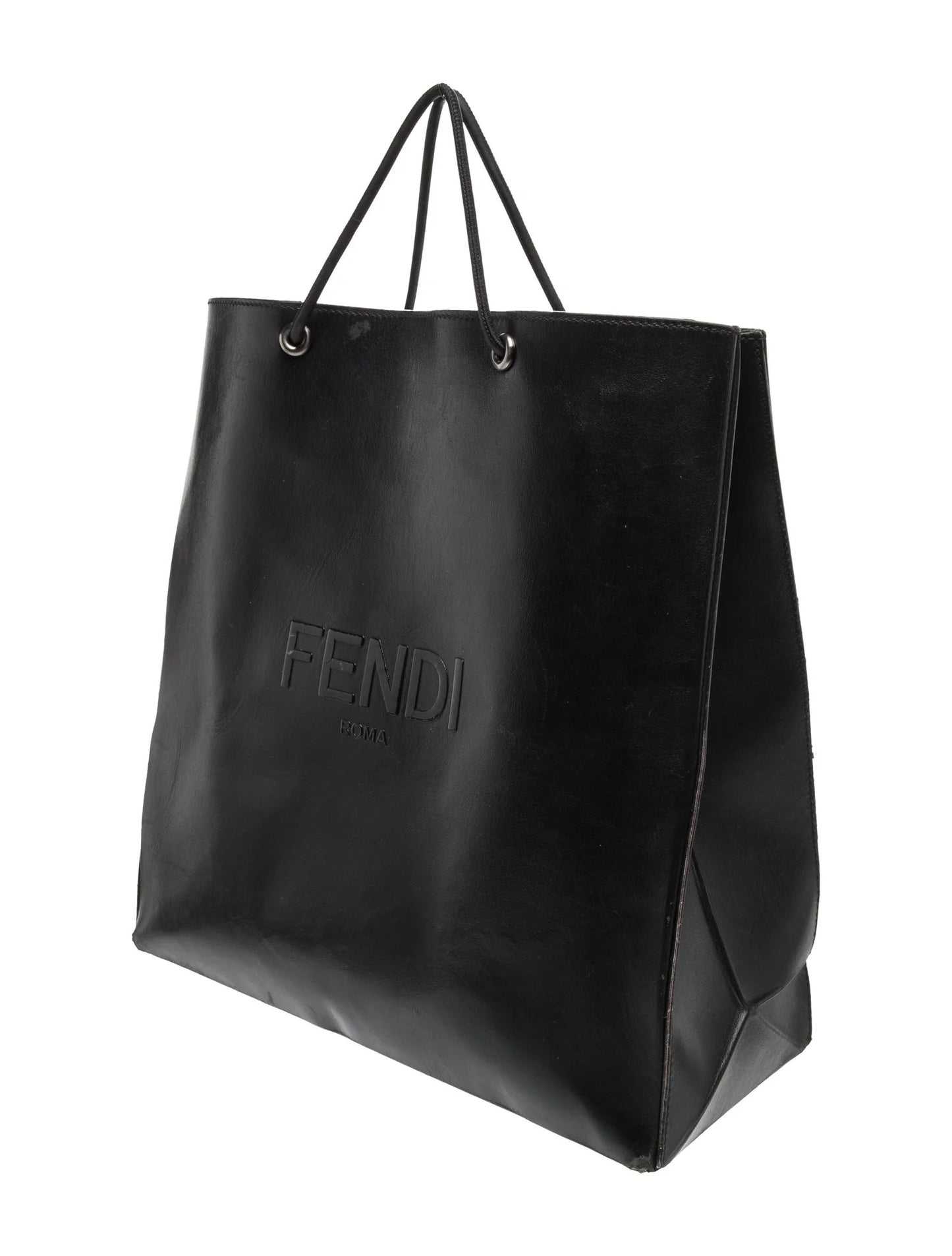 $2750 2021 FENDI Roma Embossed Logo Leather Tote Bag Black Flat Shopping Bag