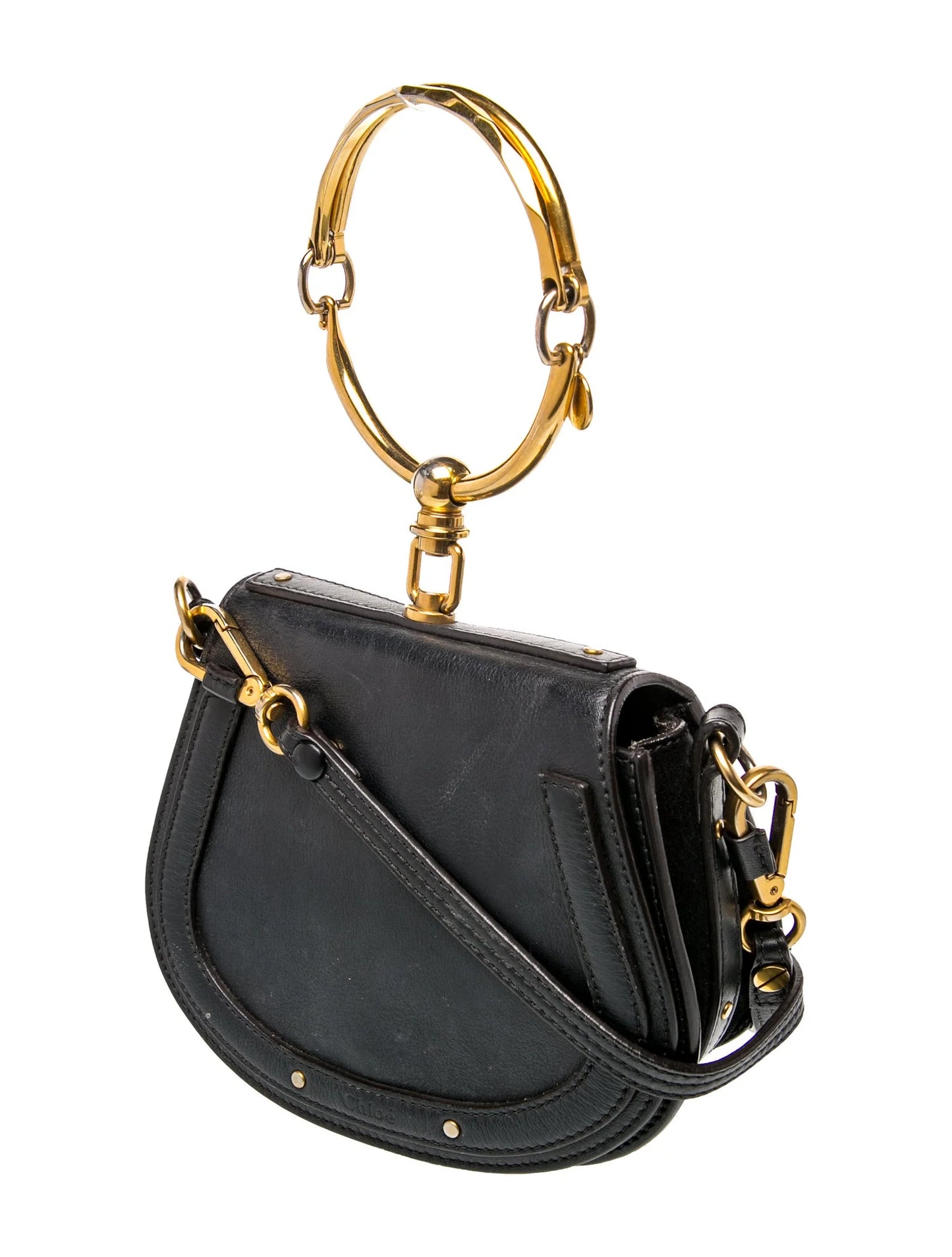 $1690 Chloe Calfskin Small Nile Bracelet Bag Black