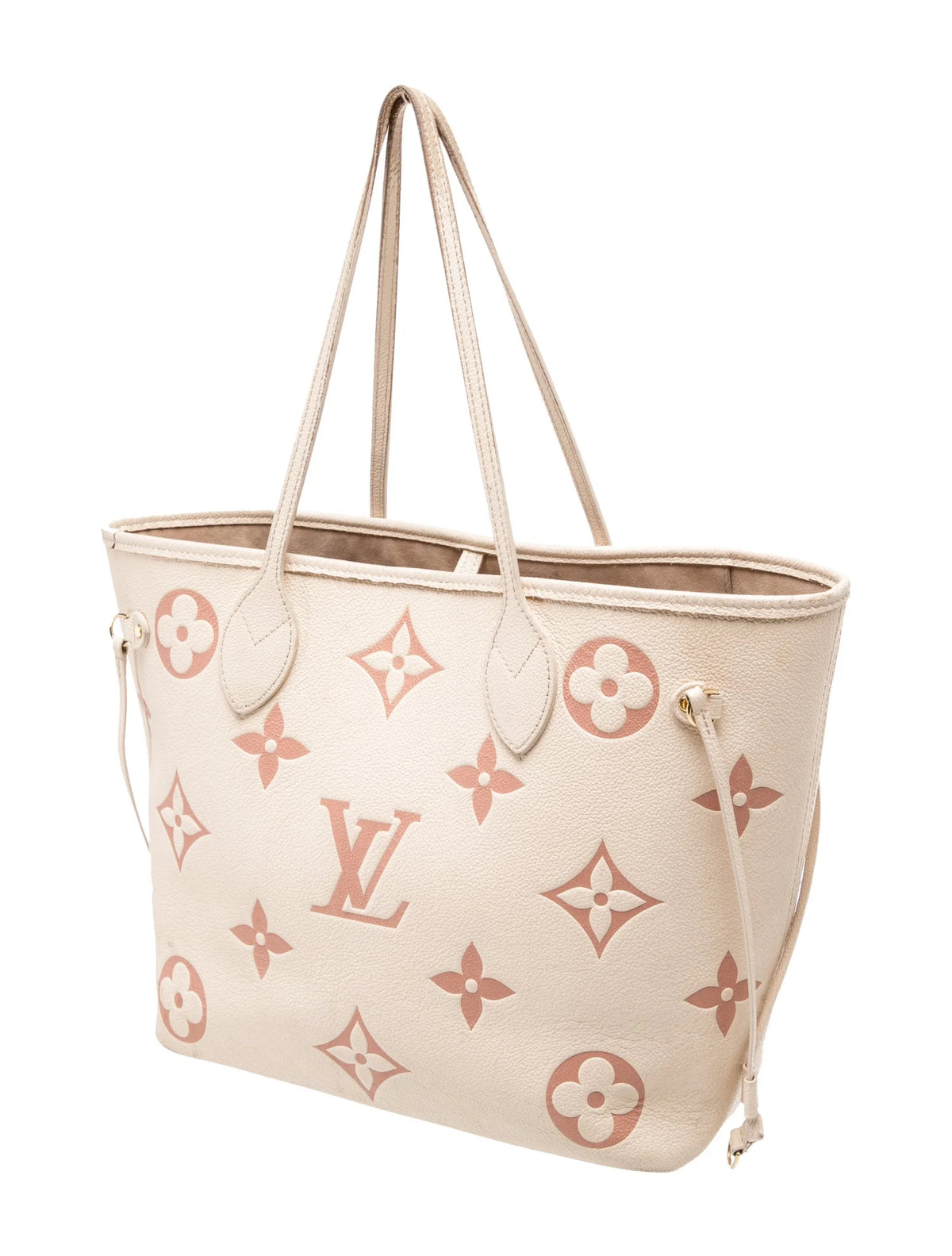 $2850 2021 Louis Vuitton Empreinte Monogram Giant Neverfull MM Creme Rose Trianon with Pouch 10021296