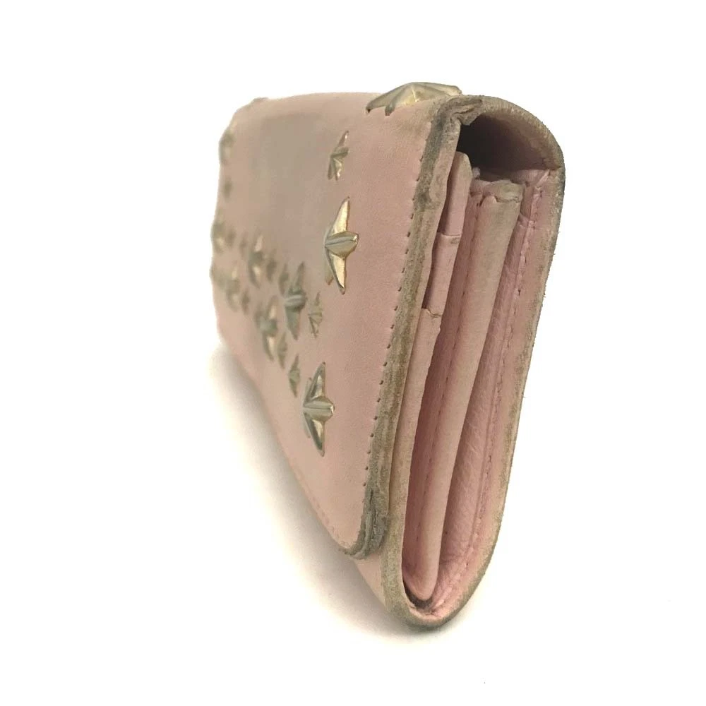 Jimmy Choo Nino Star Studded Leather Long Bifold Wallet Pink