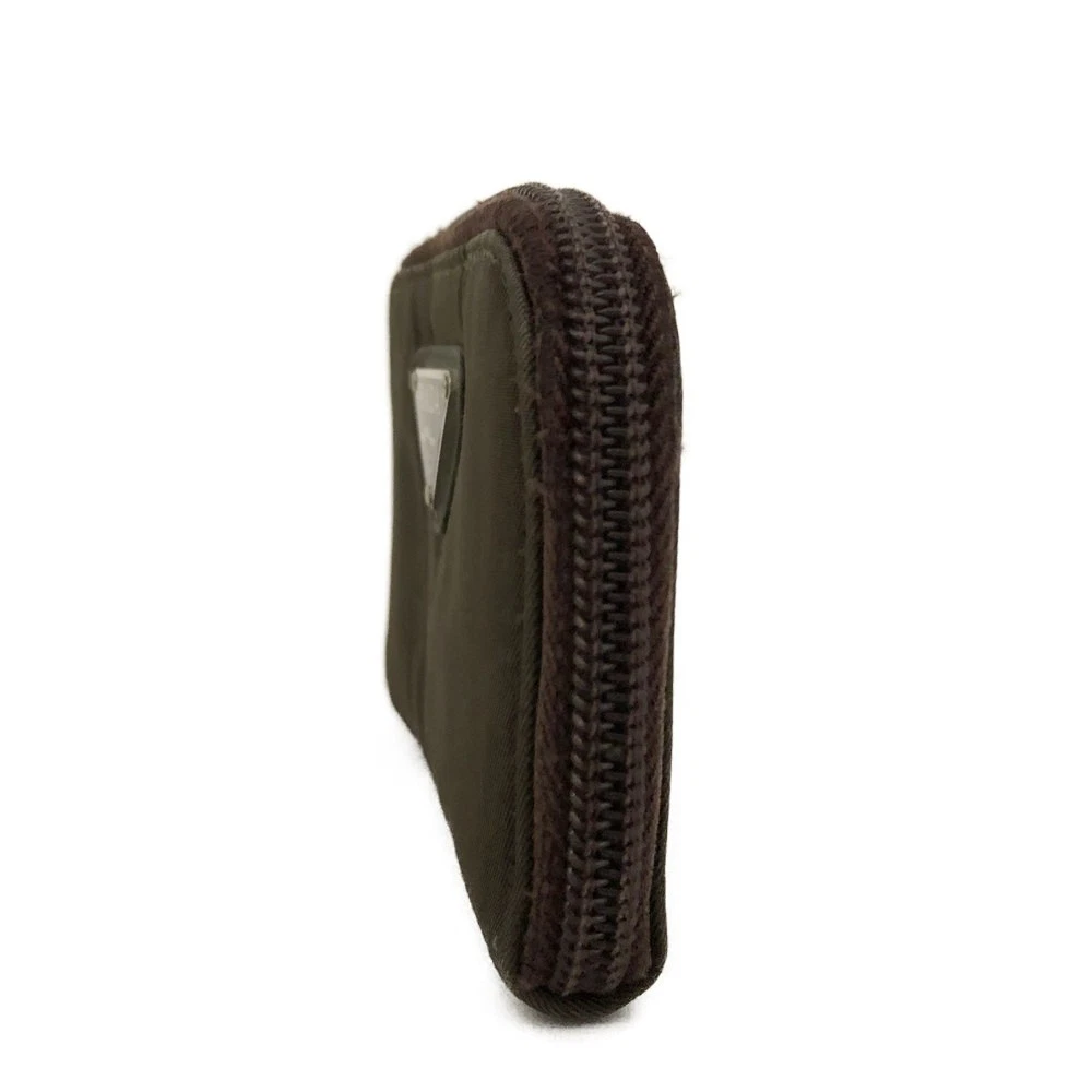 $590 PRADA Tessuto Nylon Logo Plate Coin Purse Khaki