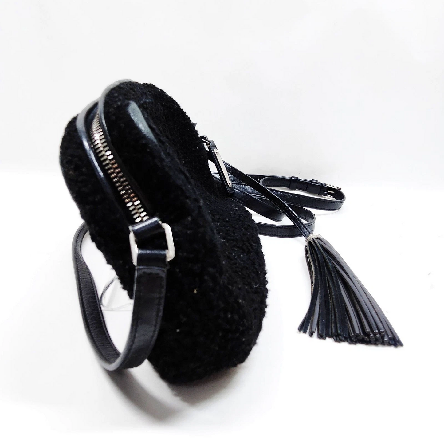 $1690 Saint Laurent Mini Lou Camera Bag Monogram Shearling Black