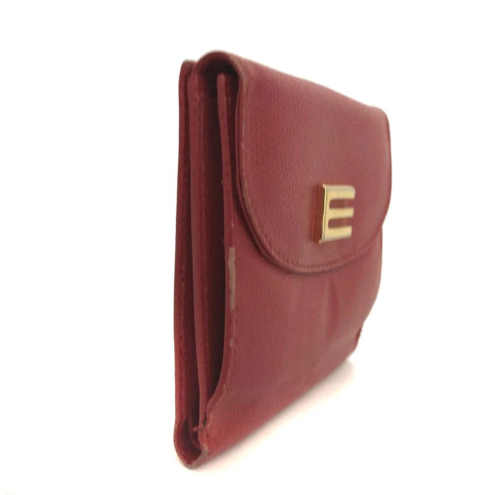 ETRO E Logo Leather Bifold Wallet Purse Red