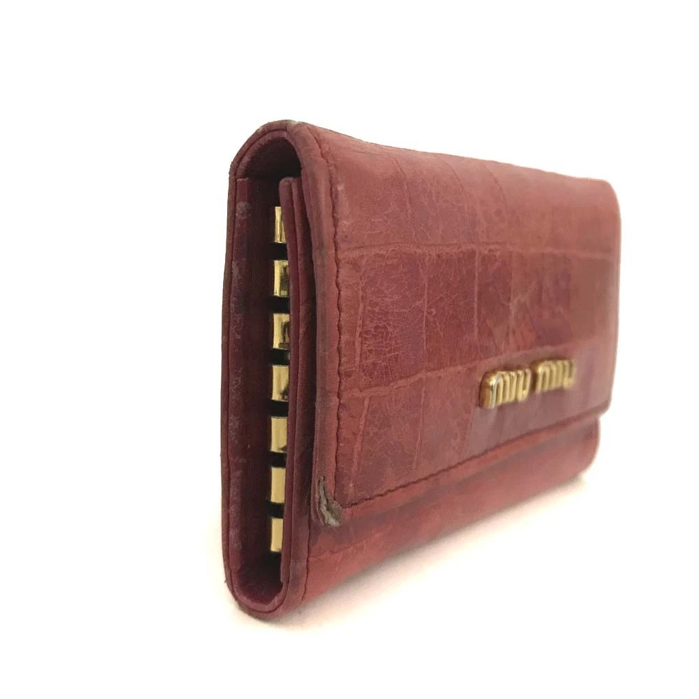MIU MIU Logo Leather 6 Ring Key Case Pink