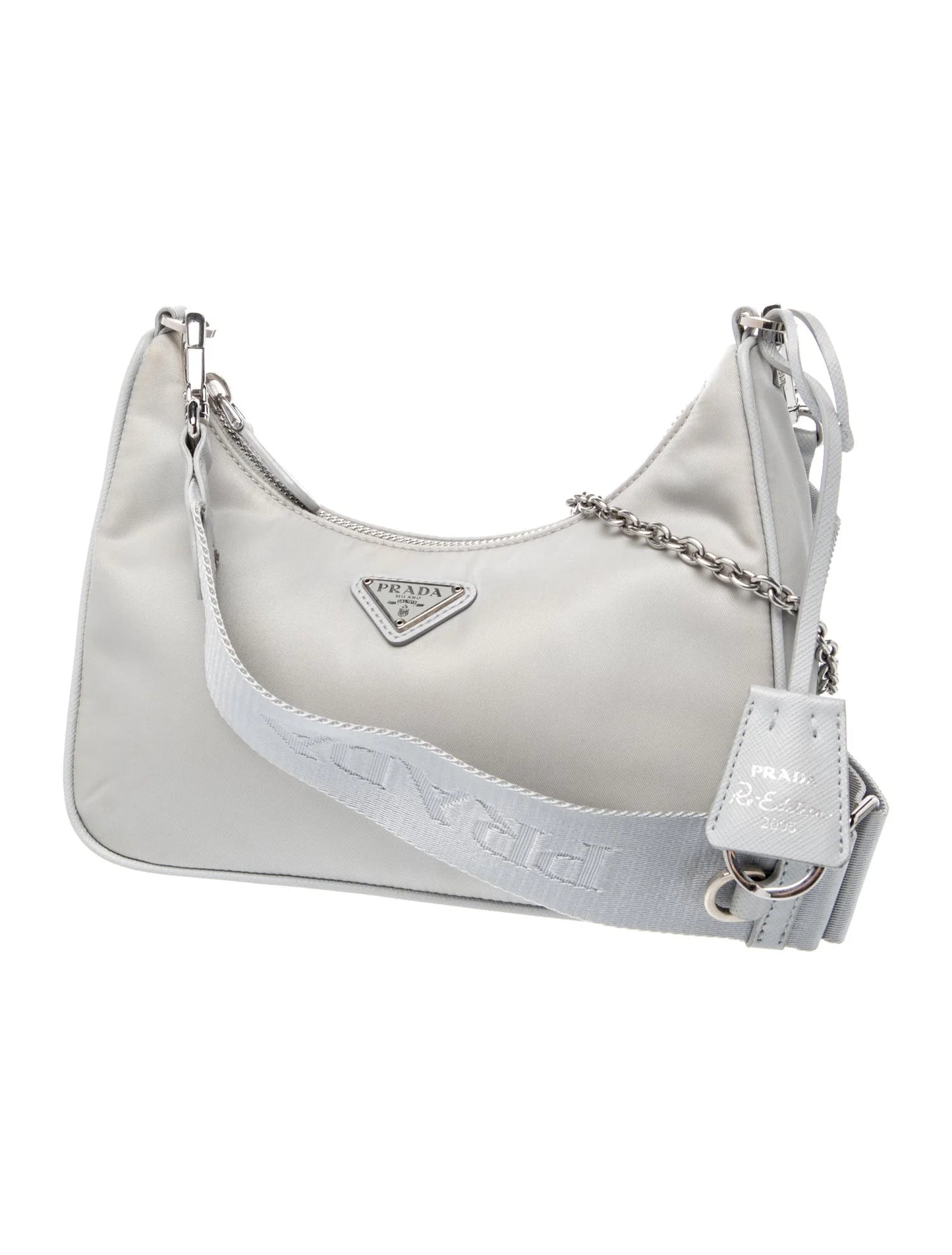 $2250 Prada Nylon Re-Edition 2005 Shoulder Bag Silver