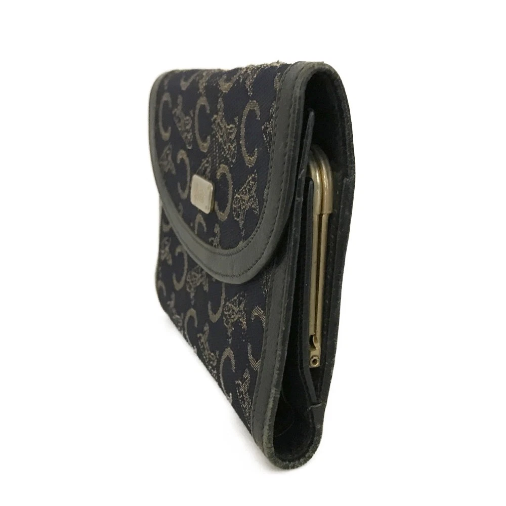 $590 CELINE C Macadam Canvas Trifold Wallet Navy Blue