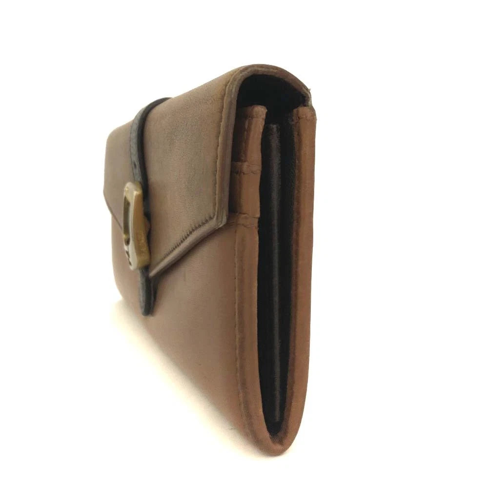 FENDI FF Logo Leather Bifold Long Wallet Brown