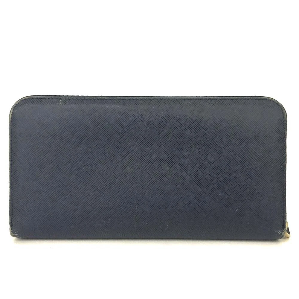 PRADA Logo Plate Saffiano Leather Zip Around Long Wallet Blue/6CG1632