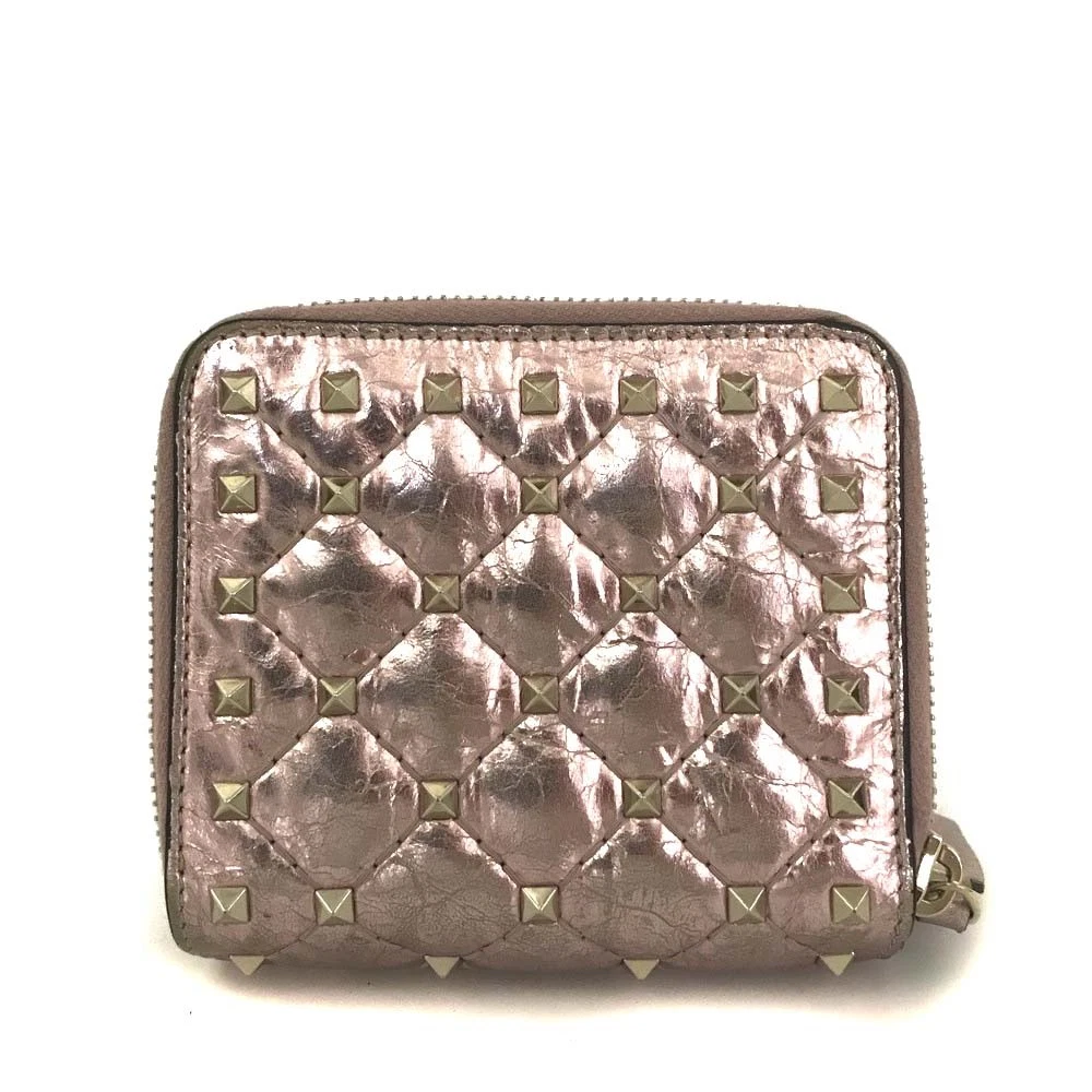 VALENTINO Garavani Rock Studs Leather Bifold Wallet Pink/6CF1186