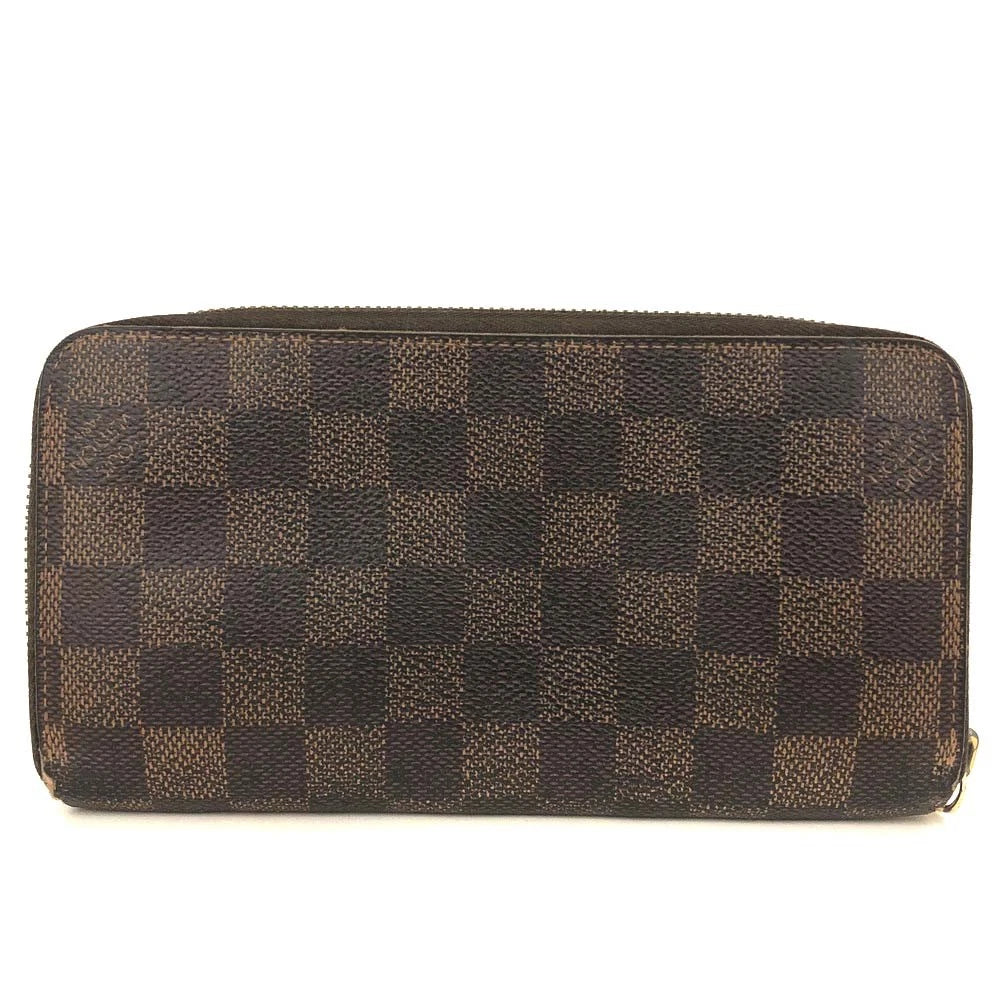 $915 2012 Louis Vuitton Damier Ebene Zippy Zip Around Long Wallet Purse Brown CA0132