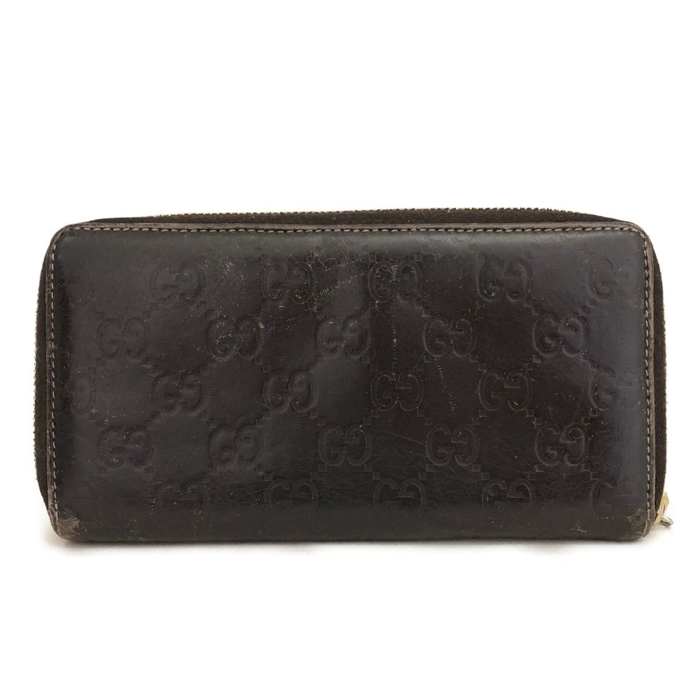 GUCCI Ssima Interlocking G GG Logo Leather Zip Around Long Wallet