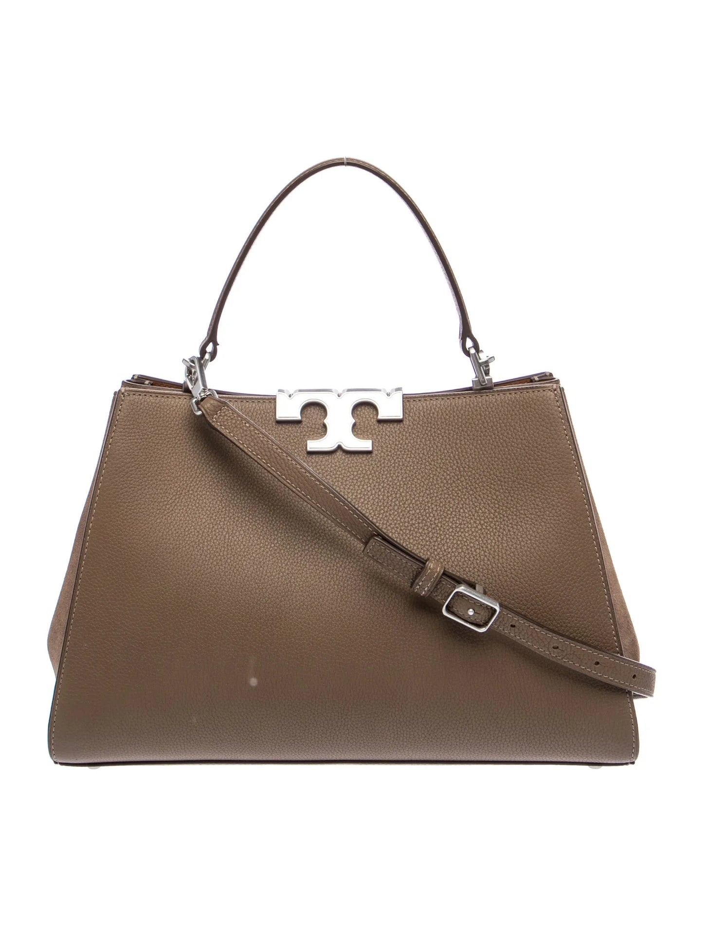 $850 Tory Burch Elanor Pebbled Satchel Wild Mushroom
