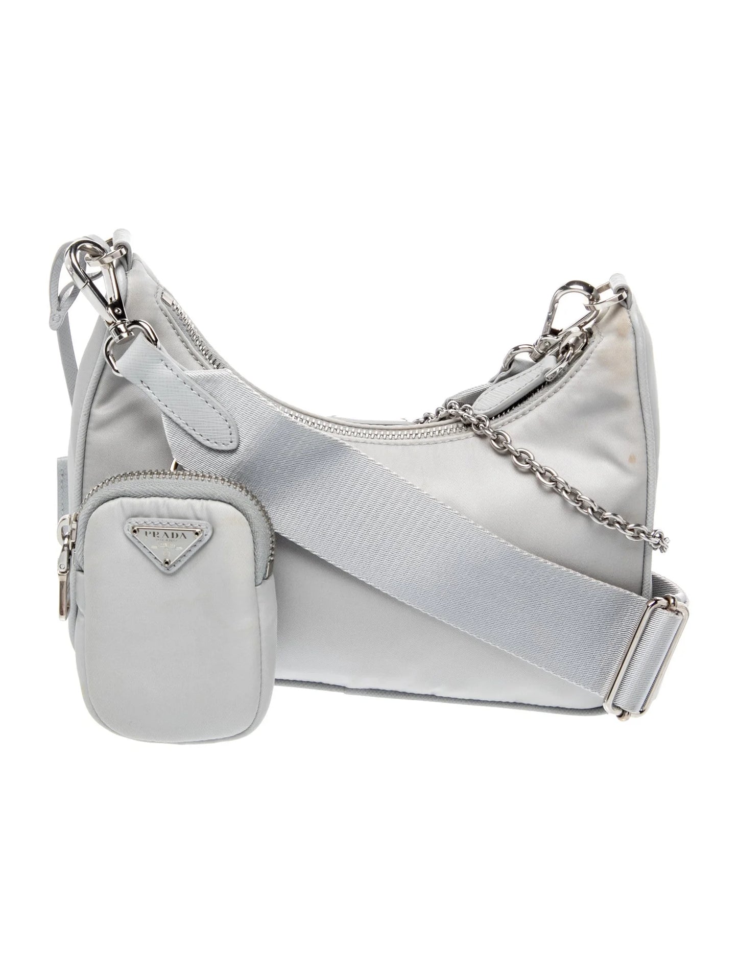 $2250 Prada Nylon Re-Edition 2005 Shoulder Bag Silver