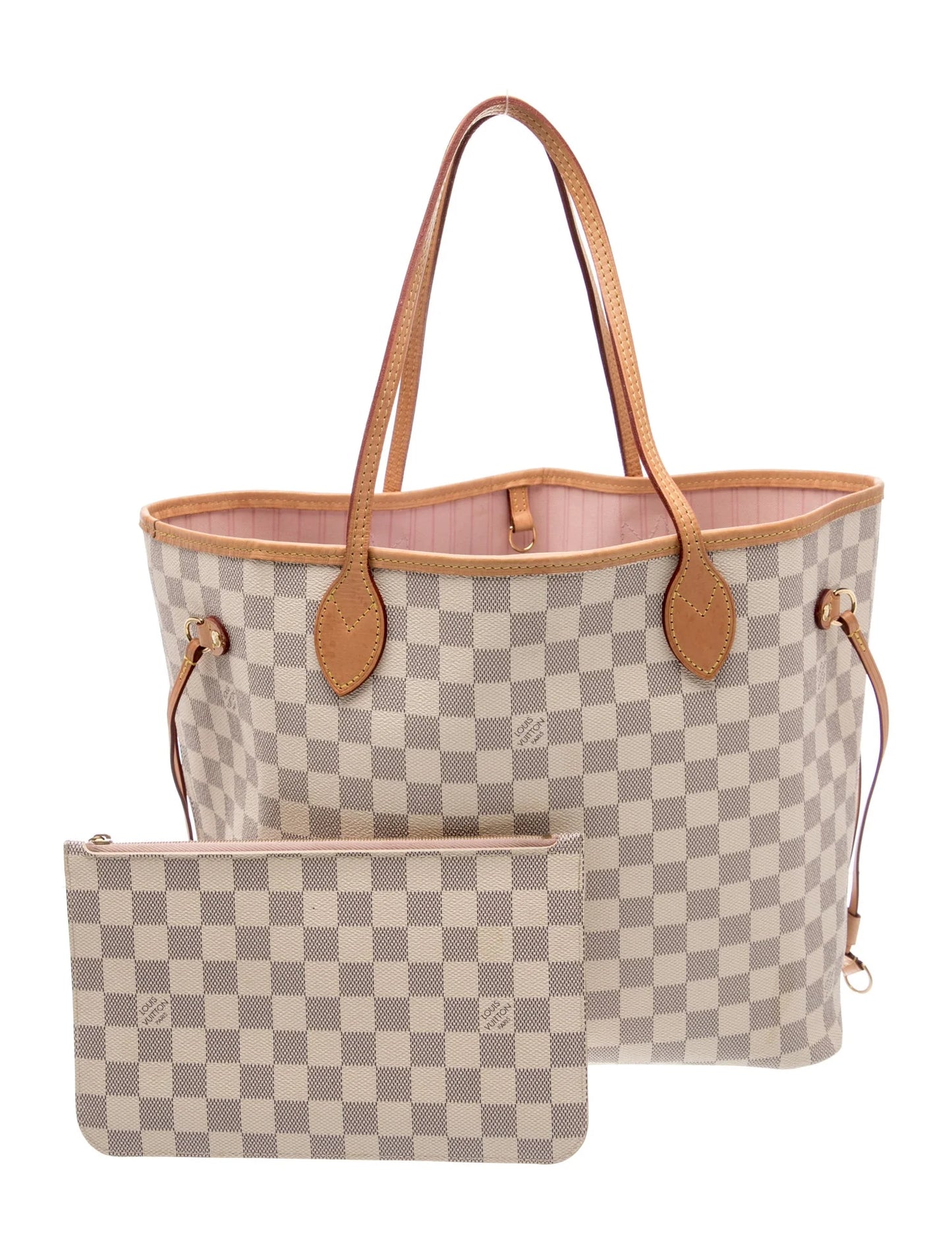 $2240 Louis Vuitton Damier Azur Neo Neverfull MM Rose Ballerine with Pouch