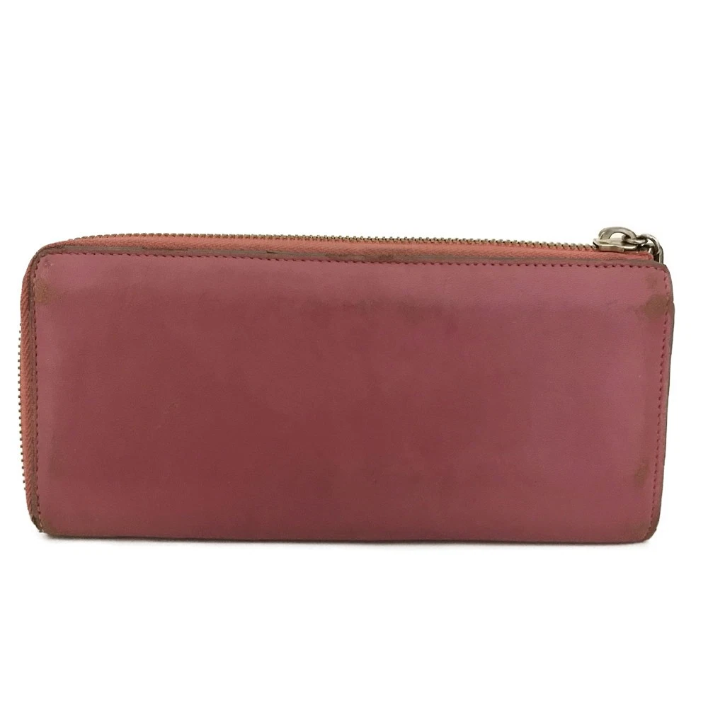 Chloe Ribbon Leather Zippy Long Wallet Purse Pink
