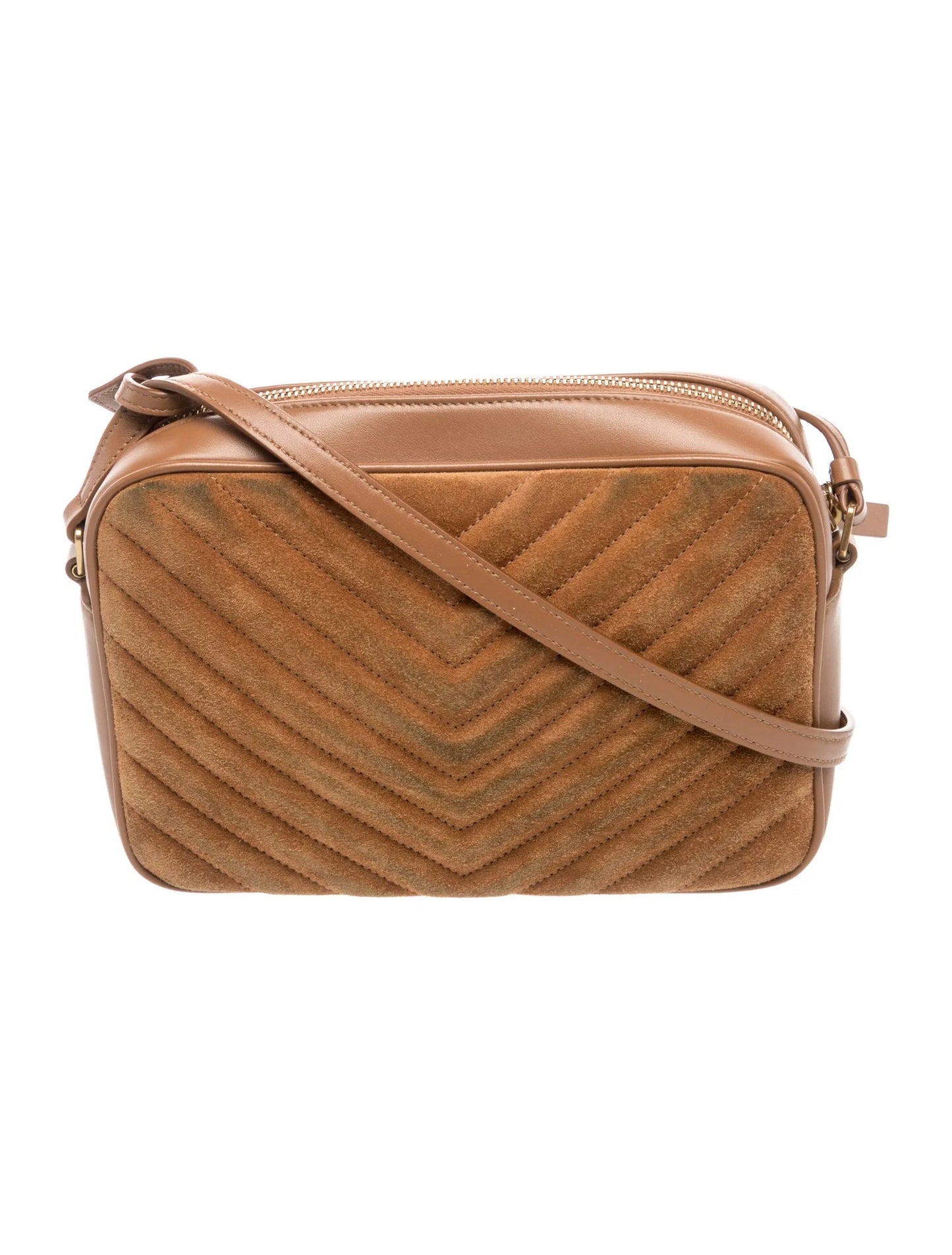 $1690 Saint Laurent Suede Matelasse Monogram Lou Camera Bag Cinnamon