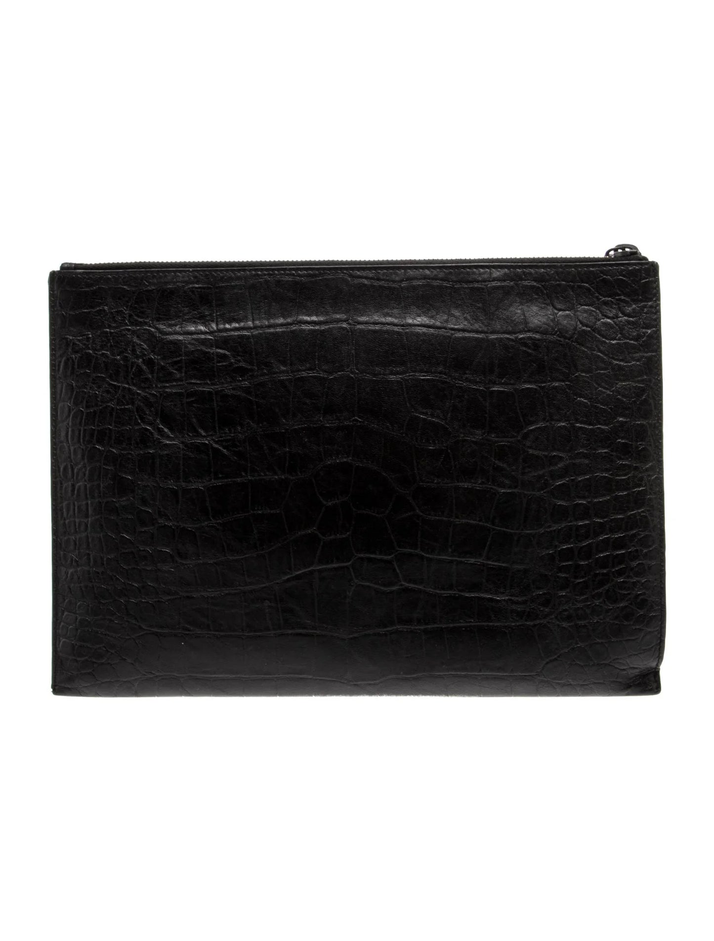$990 Saint Laurent Croc Monogram Embossed Zip Clutch Black 2018