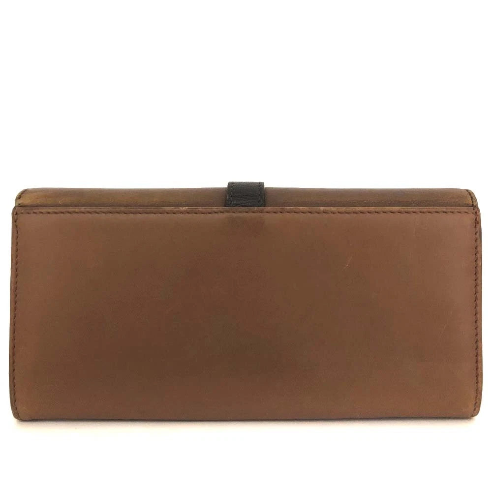 FENDI FF Logo Leather Bifold Long Wallet Brown