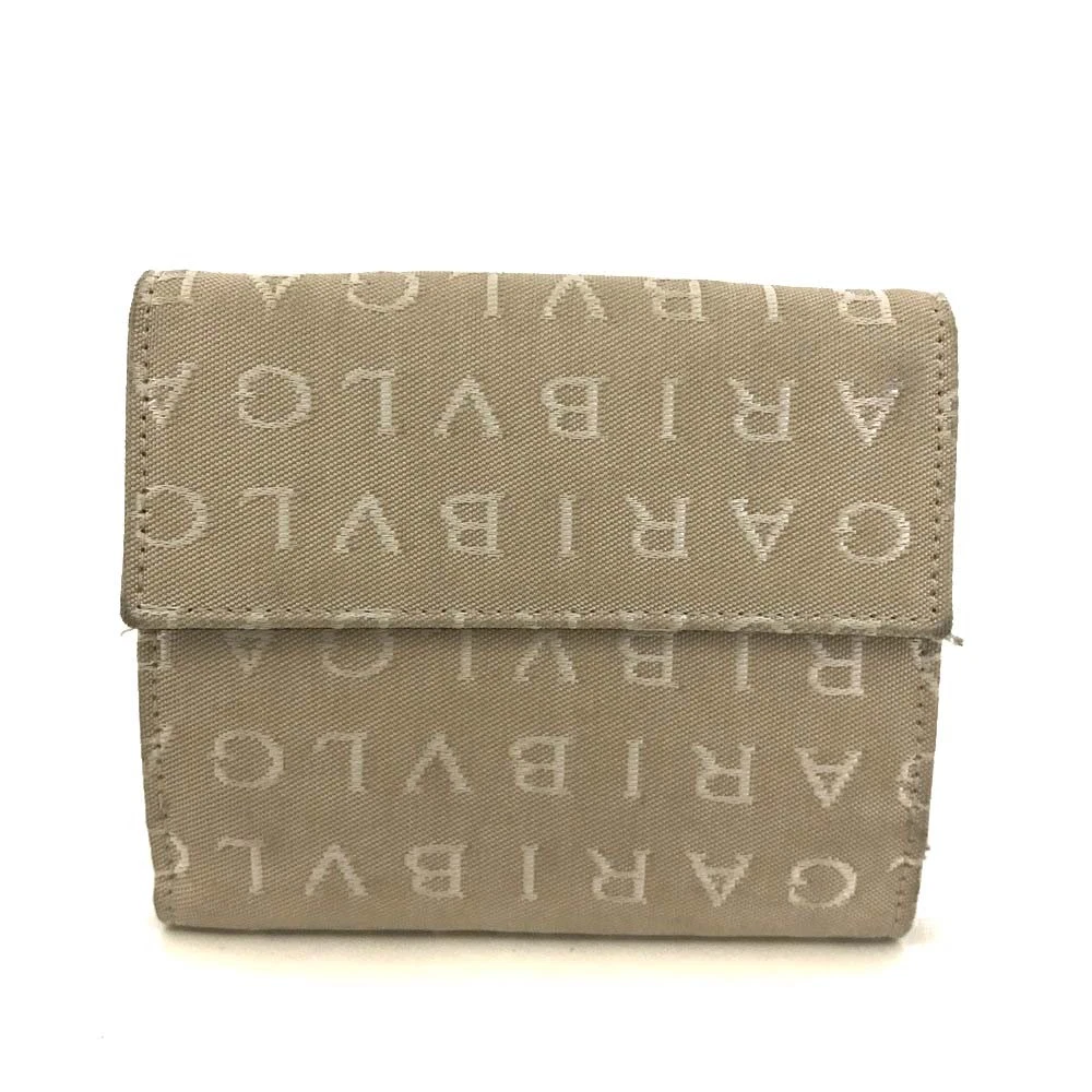 BVLGARI Logo Mania Canvas Bifold Wallet Beige