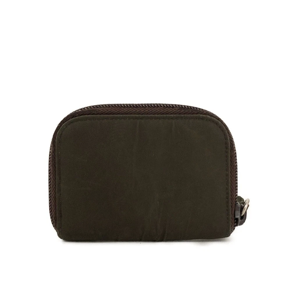$590 PRADA Tessuto Nylon Logo Plate Coin Purse Khaki