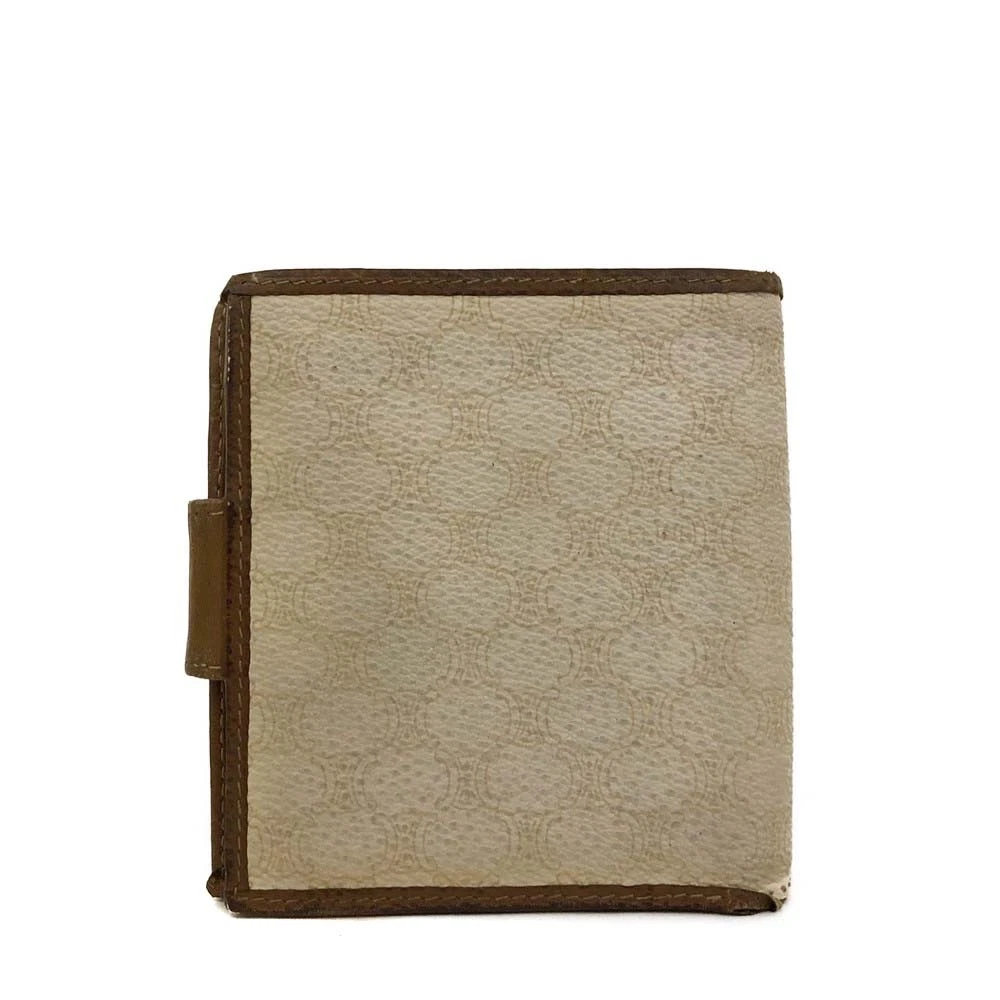 $515 CELINE Macadam Coated Canvas Bifold Wallet Beige White
