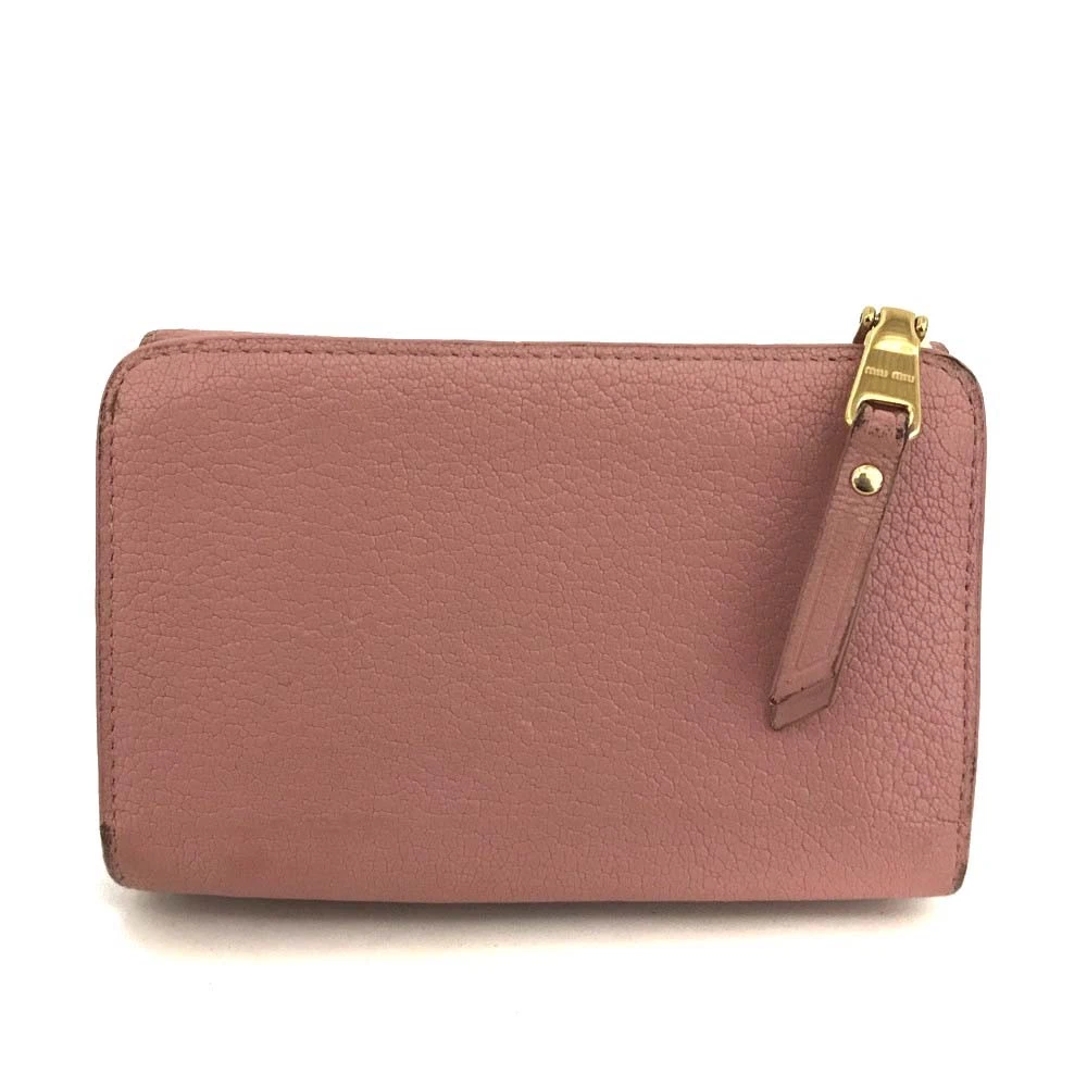$695 Miu Miu Logo Leather Trifold Wallet – Pink