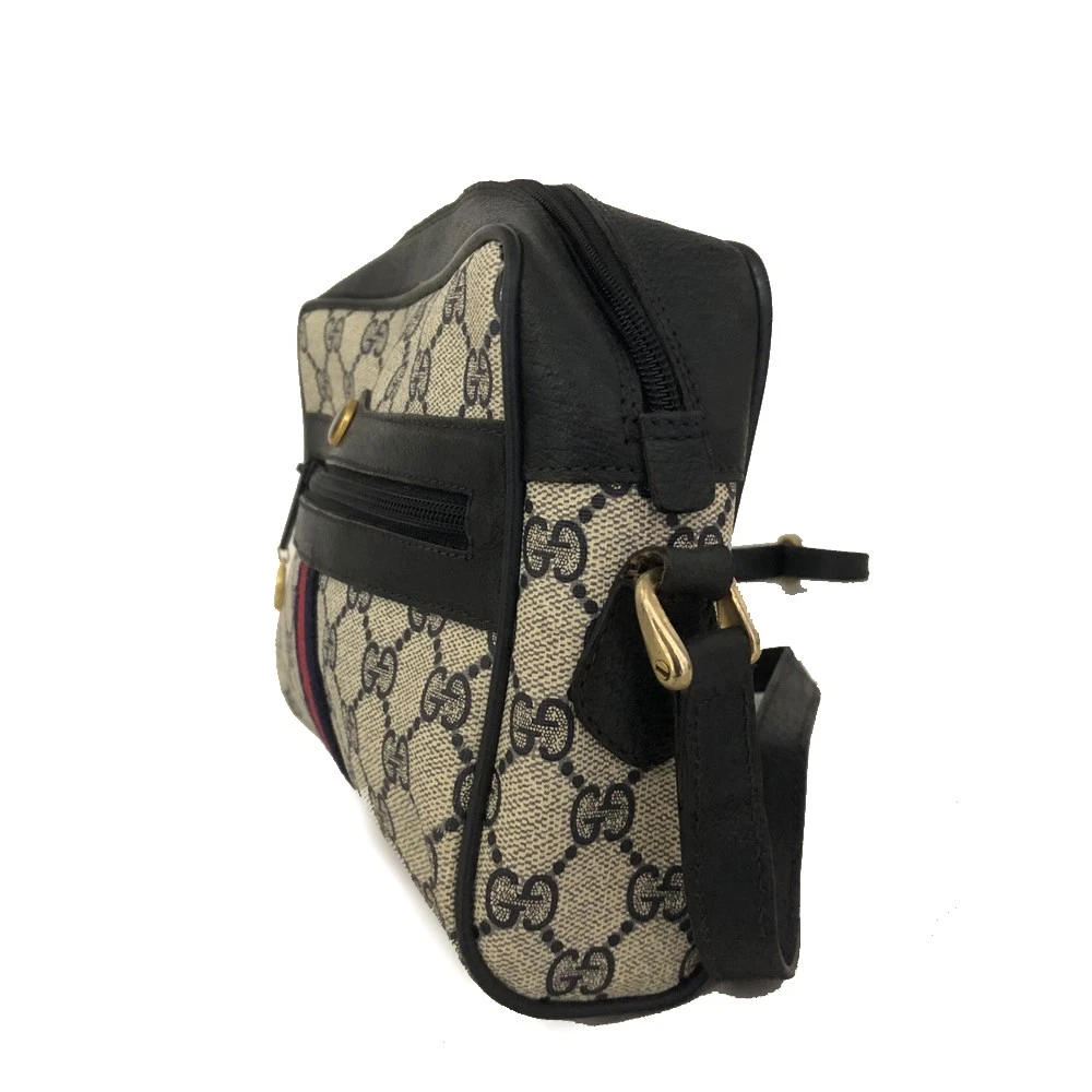 GUCCI GG Logo PVC Webbing Shoulder Bag Navy blue