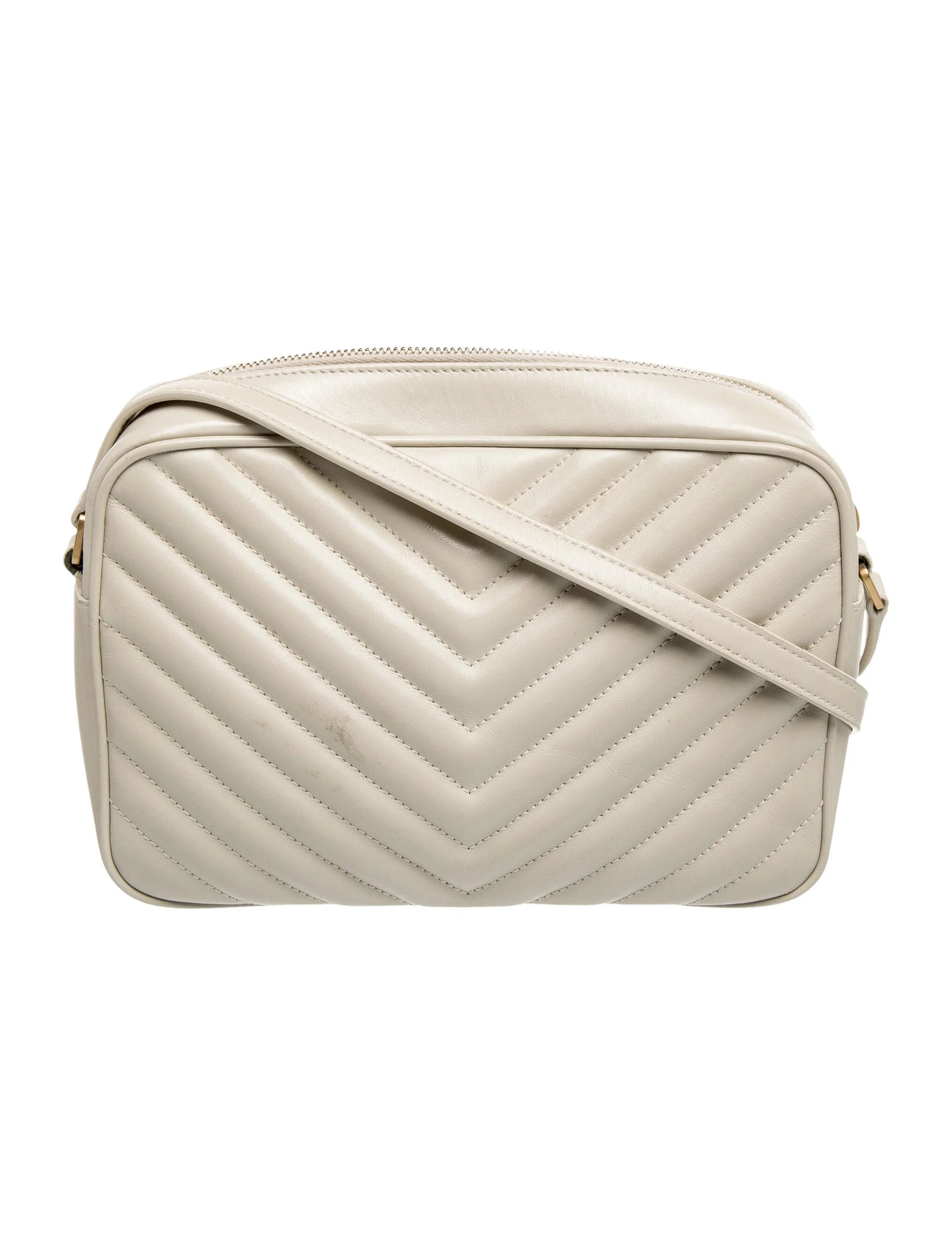 $1950 Saint Laurent Calfskin Matelasse Monogram Lou Camera Bag Crema Soft