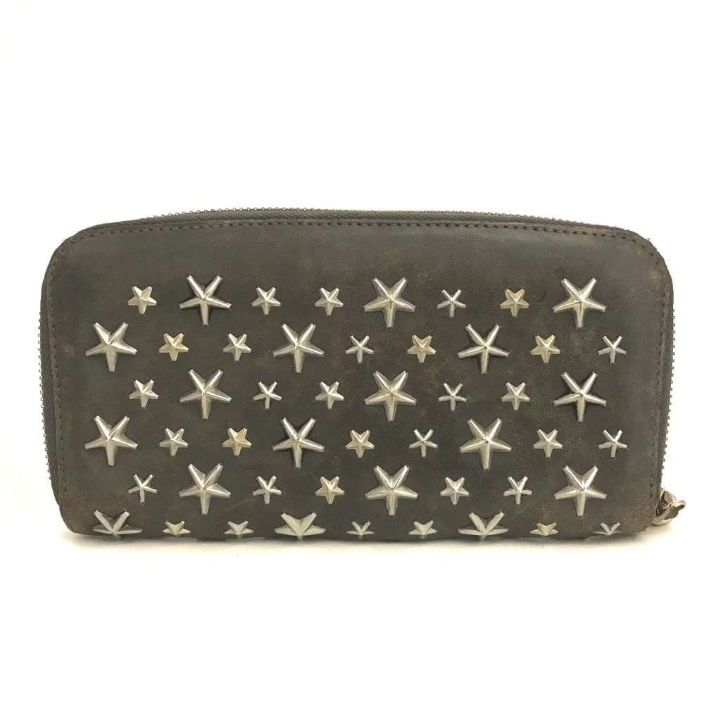 Jimmy Choo Filipa Star Studded Leather Zip Around Long Wallet Gray