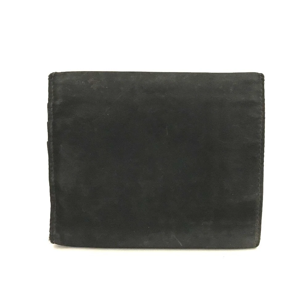 PRADA Logo Plate Nylon Trifold Wallet Black