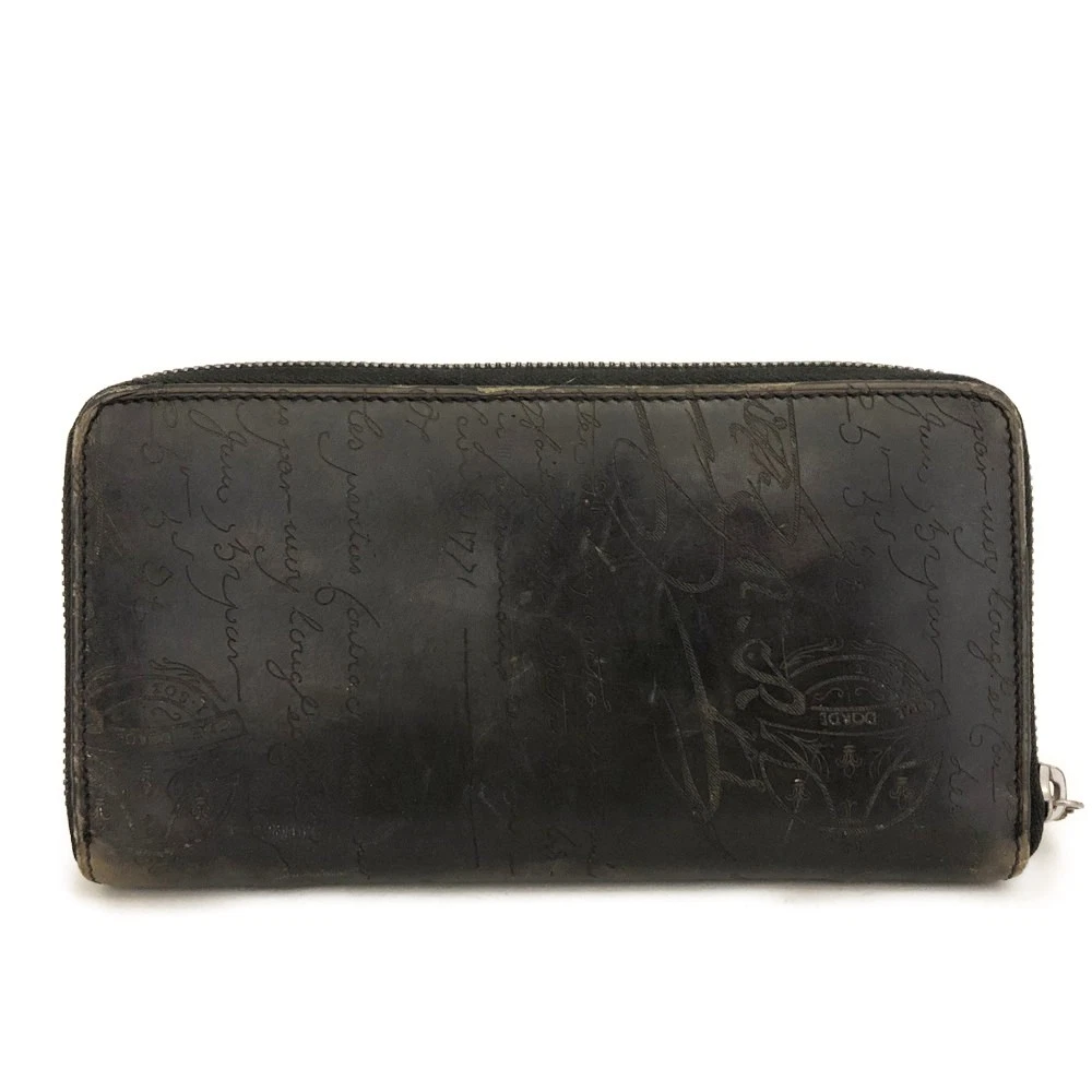 $1800 Berluti Calligraphy Itauba Long Zipped Wallet Venezia Calf Leather