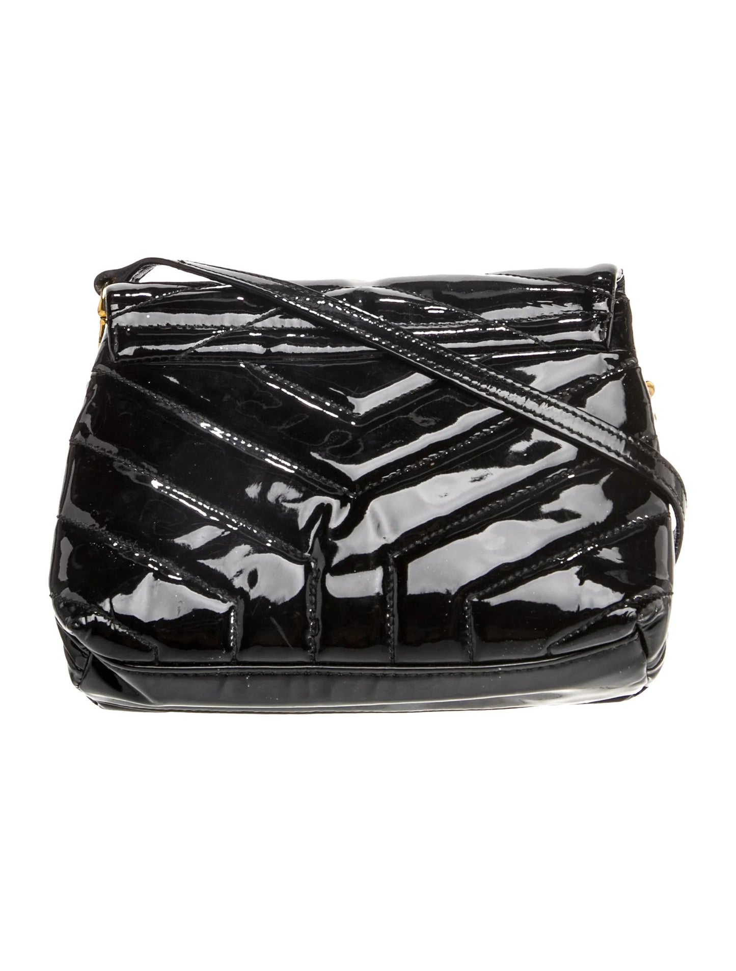 $1950 Saint Laurent Patent Y Quilted Monogram Toy Loulou Crossbody Bag Black