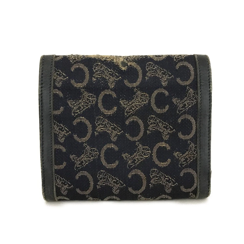 $590 CELINE C Macadam Canvas Trifold Wallet Navy Blue