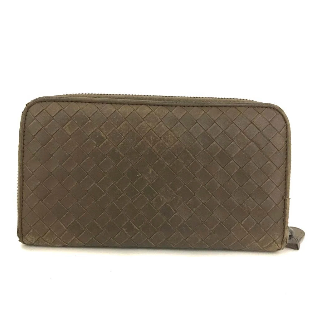 $1100 Bottega Veneta Nappa Intrecciato Zip Around Wallet Ebano Brown