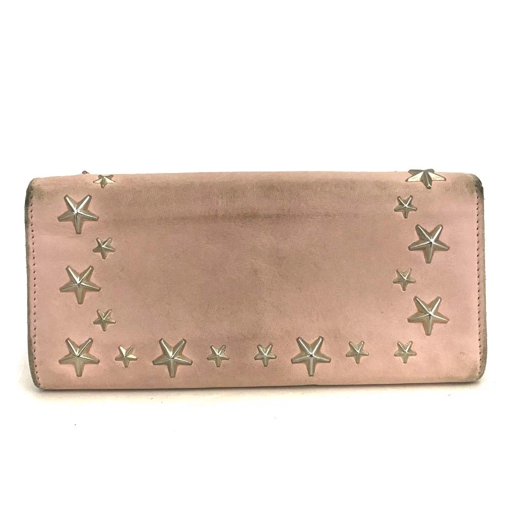 Jimmy Choo Nino Star Studded Leather Long Bifold Wallet Pink