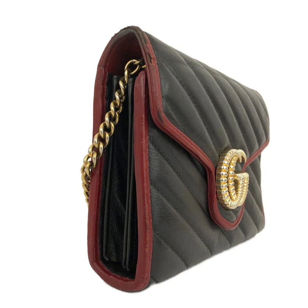 $2100 GUCCI GG Marmont Quilted Leather Chain Shoulder Bag Black