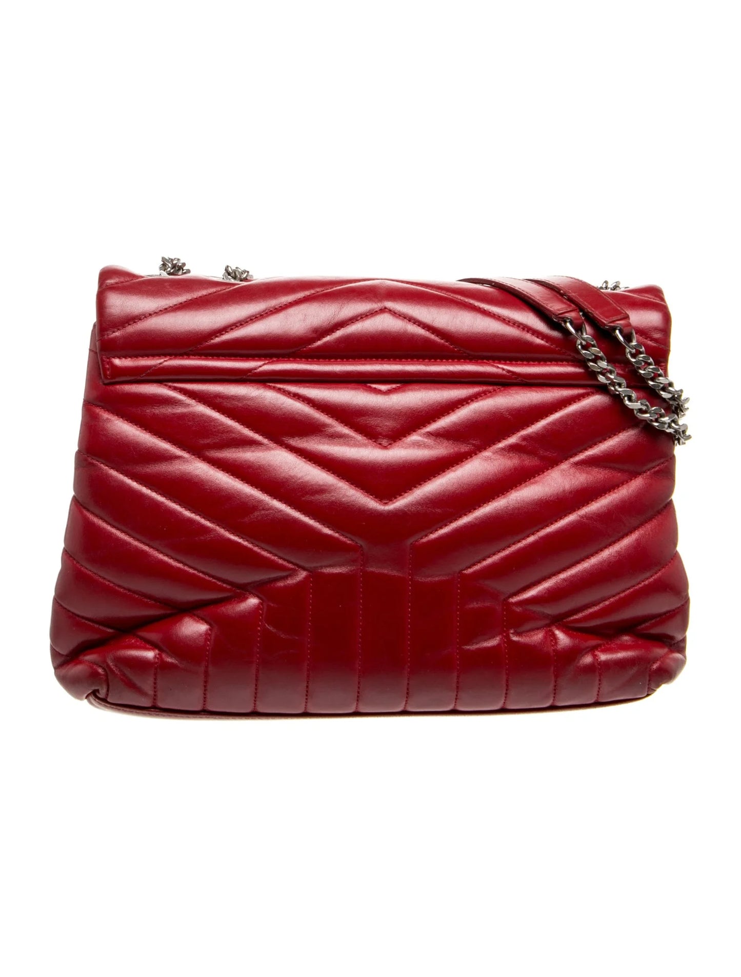 $3250 Saint Laurent Calfskin Y Quilted Monogram Medium Loulou Chain Satchel Red