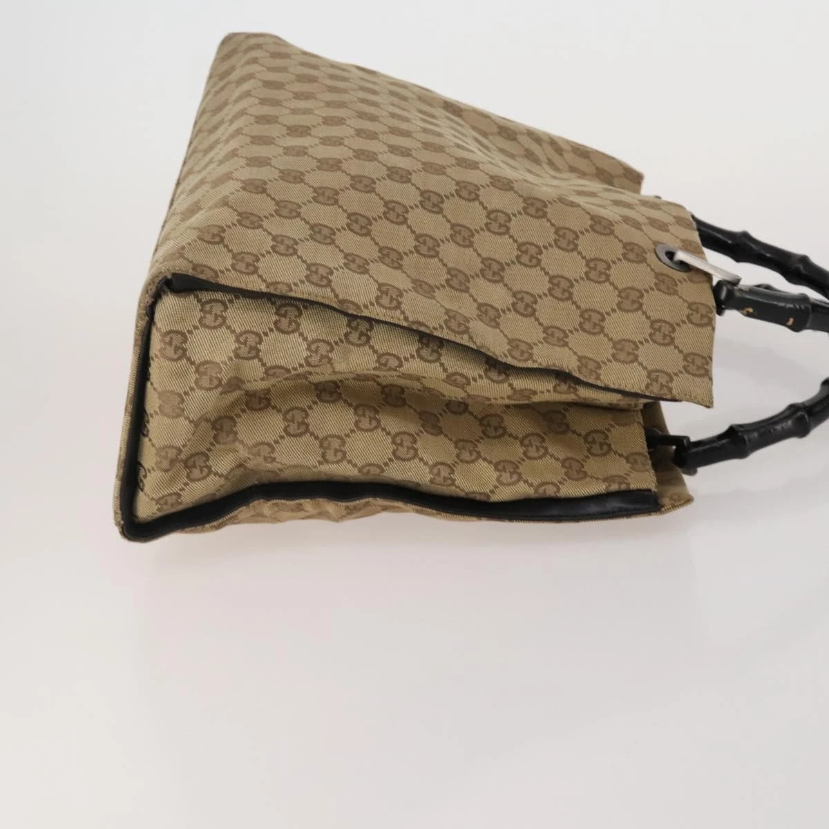 $1100 GUCCI GG Canvas Top Handle Bag Bamboo Beige
