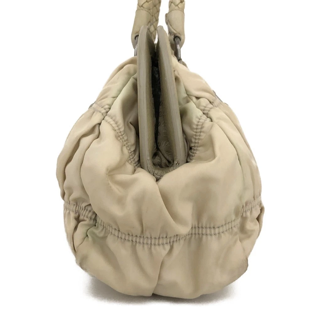 PRADA Logo Plate Nylon Hand Bag Ivory/6CH0844
