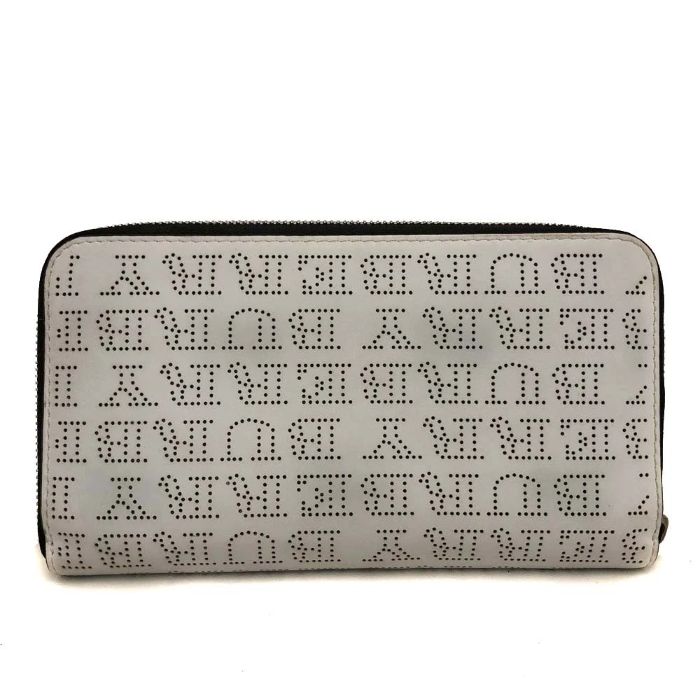 $598 BURBERRY Logo Perforated Leather Zip Around Long Wallet White